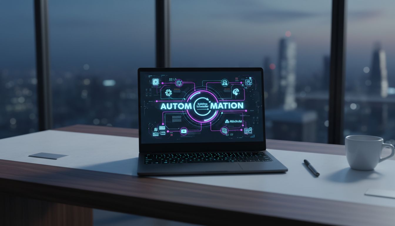 Futuristic AI workflow desk
