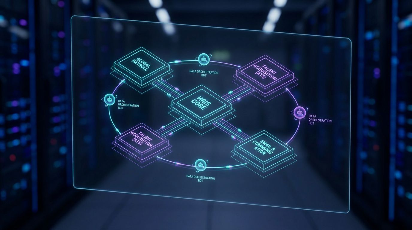 Futuristic HR tech blueprint